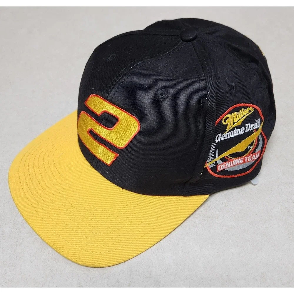 Vintage Rusty Wallace Miller Genuine Draft NASCAR Hat #2 Racing Cap Black Yellow